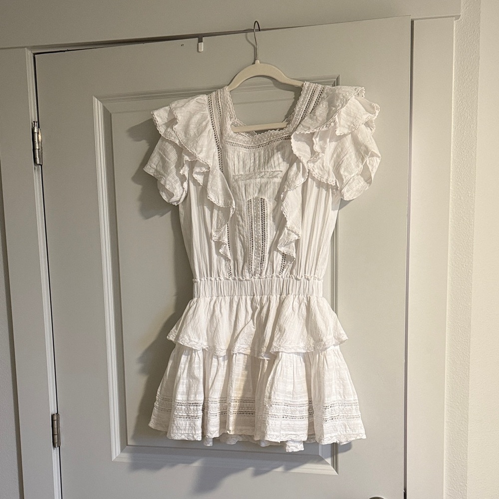 Olivaceous Elegant White Ruffled Dress